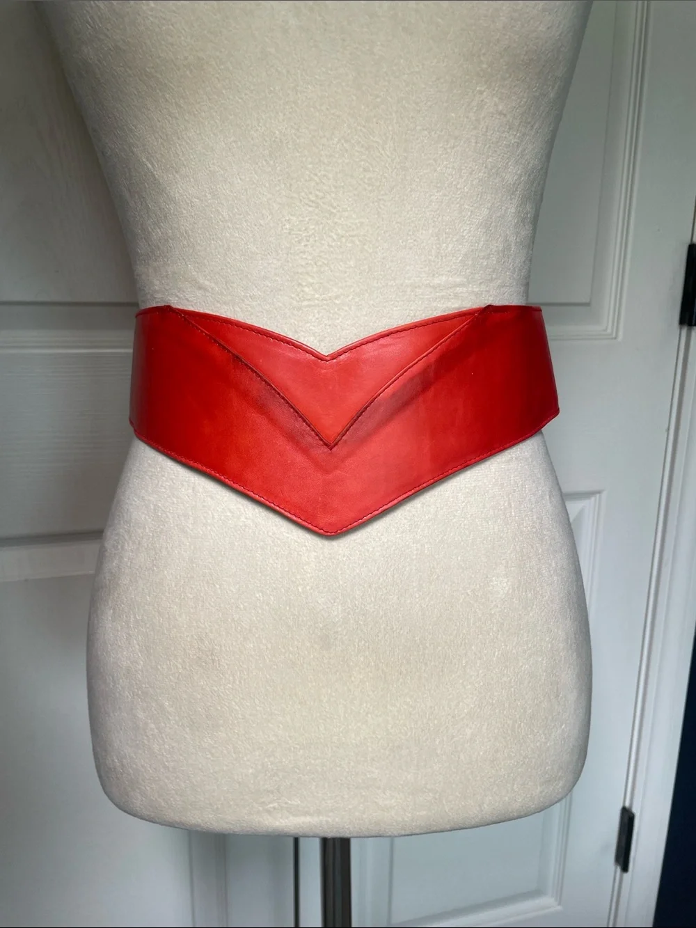 Vintage 80s V-Shaped Red Leatherette Corset Belt Cosplay Costume Superhero
